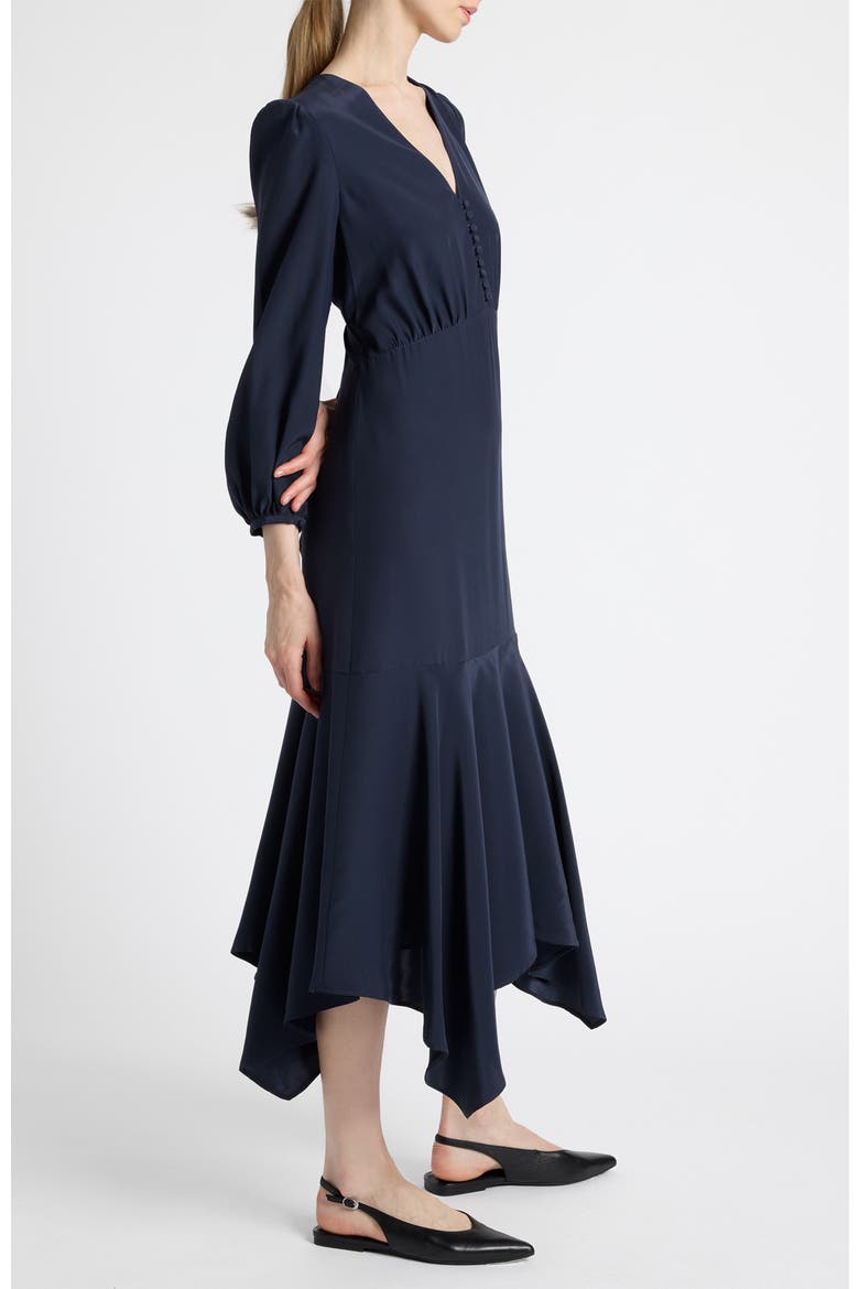 Carina Silk Midi Handkerchief Dress, Alternate, color, Midnight