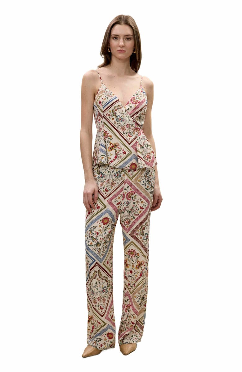 Rebecca Taylor Irie Silky Top, Main, color, Montage Floral Ivory Combo