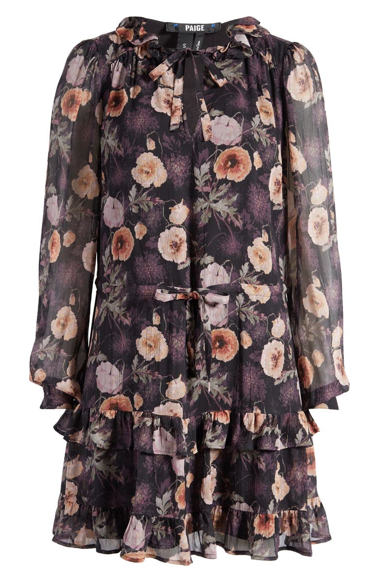 PAIGE Heirloom Floral Print Long Sleeve Silk Dress, Alternate, color, Obsidian Multi