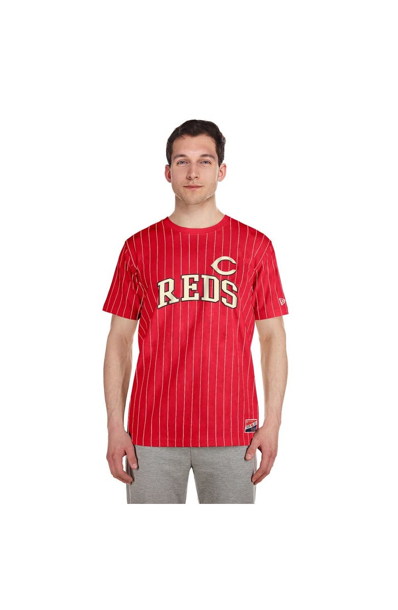 New Era Men's New Era Red Cincinnati Reds Throwback Pinstripe T-Shirt, Alternate, color,
