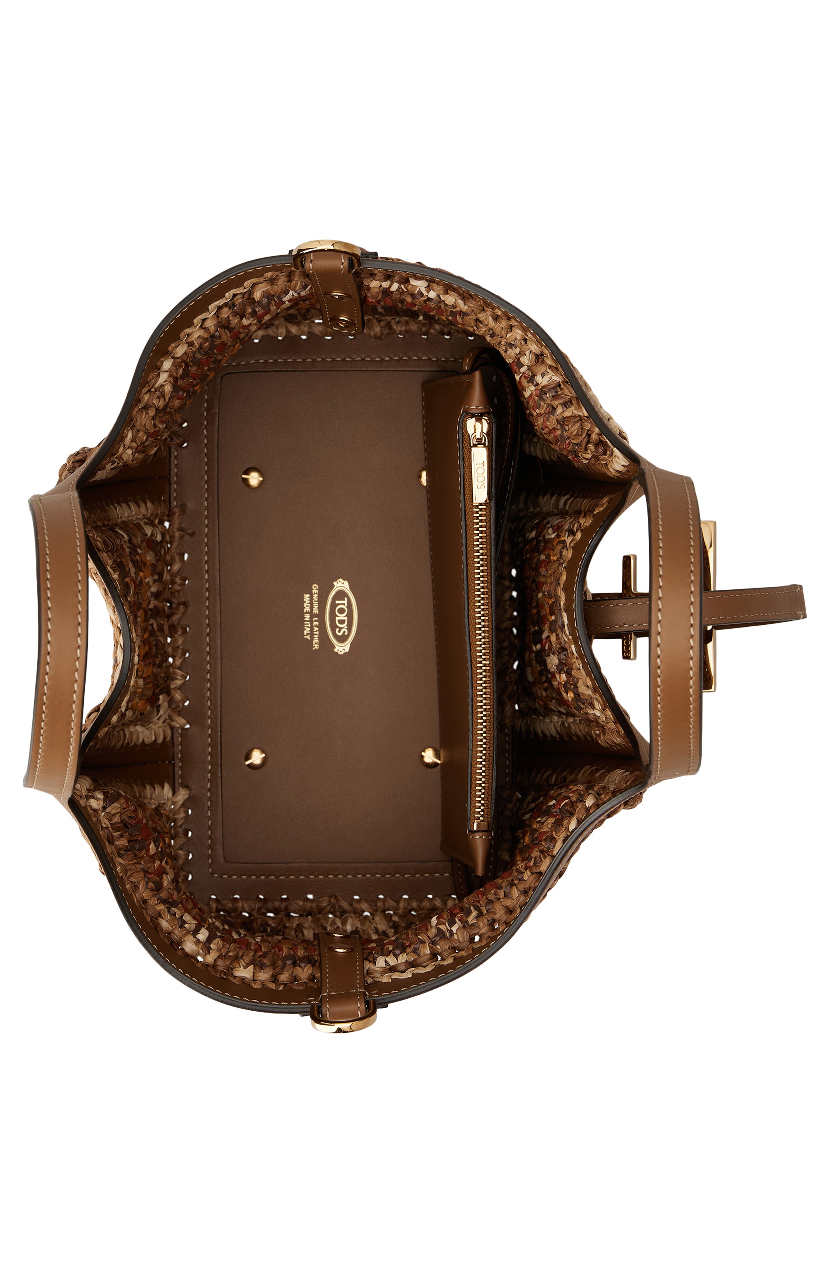 Tod's T-Timeless Raffia & Leather Shopper, Alternate, color, Brown