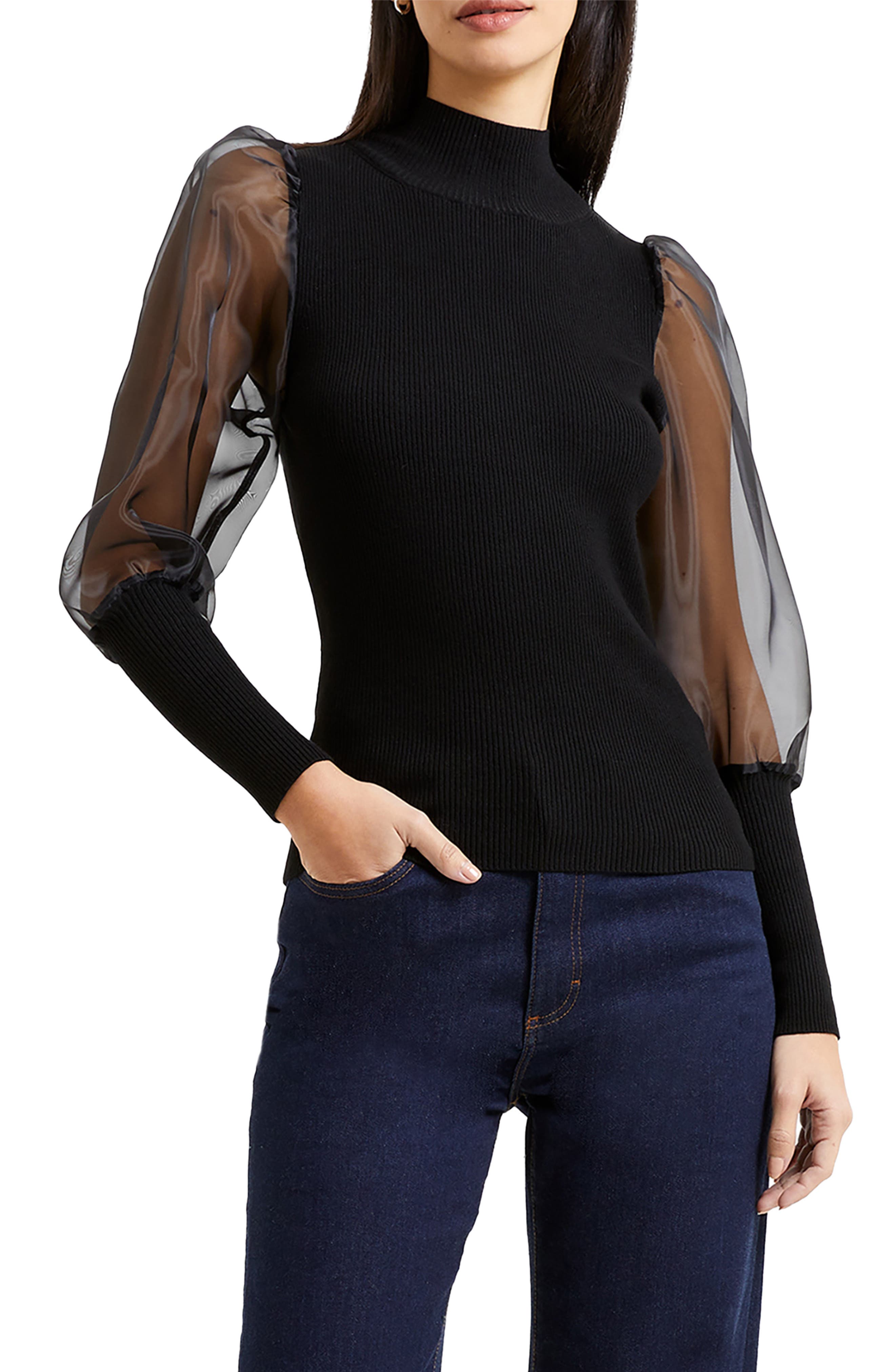 Krista Organza Contrast Mock Neck Sweater