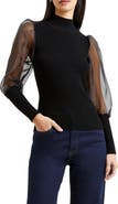 French Connection Krista Organza Contrast Mock Neck Sweater