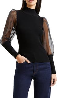 French Connection Krista Organza Contrast Mock Neck Sweater