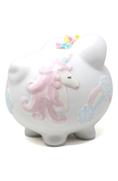 Child To Cherish Unicorn Rainbow Ceramic Piggy Bank In White
