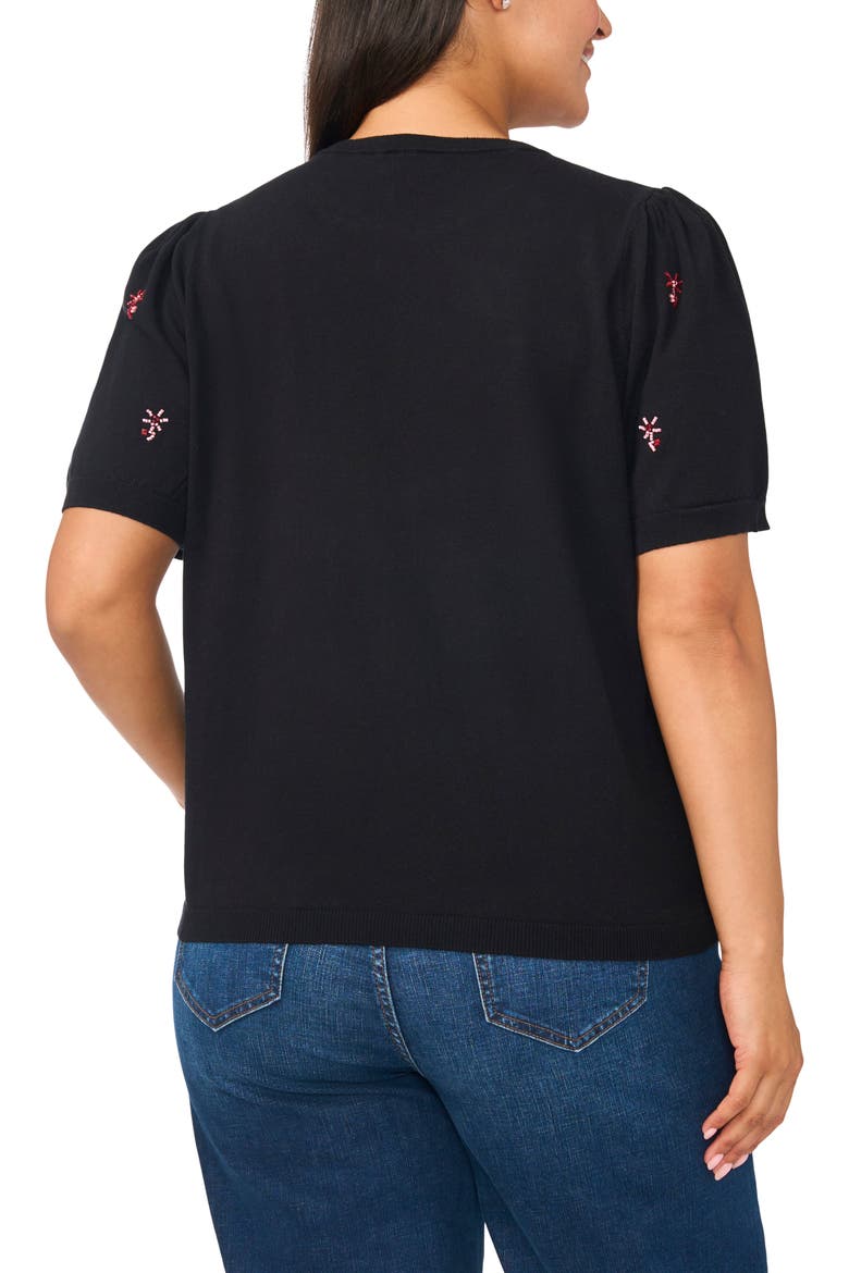 Puff Sleeve Beaded Cotton Sweater, Alternate, color, RICH BLACK