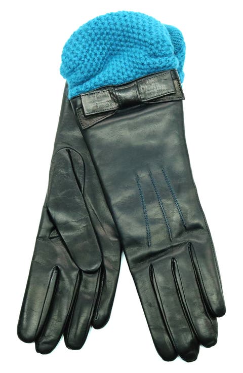 Leather Gloves with Knit Cuffs