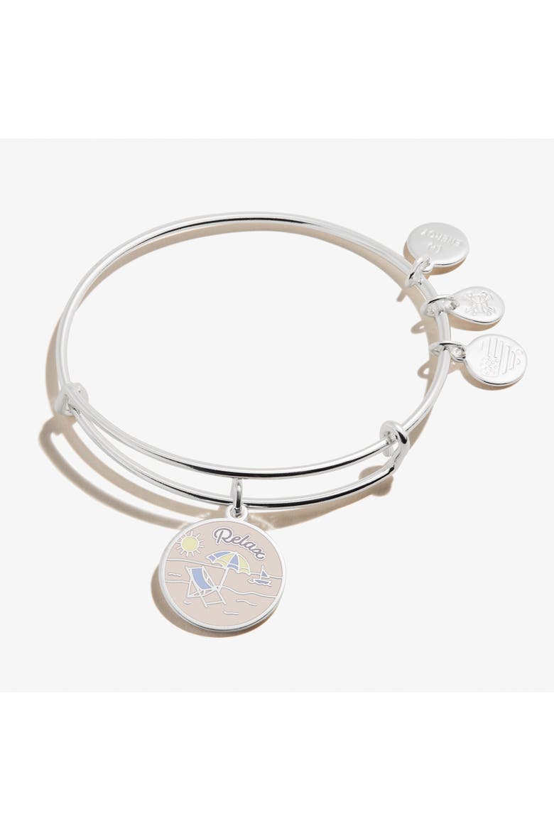 'Happy Retirement' Charm Bangle, Main, color, Silver
