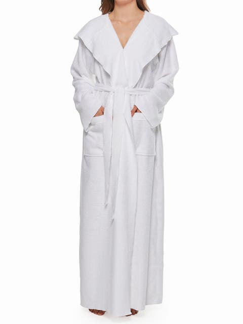 Aura Women's Ankle Length Long Cotton Robe with Hood