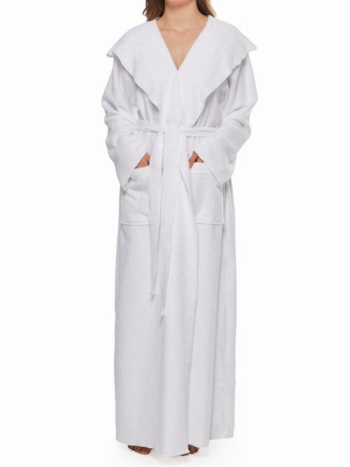 Arus Ankle Length Long Cotton Robe With Hood In White