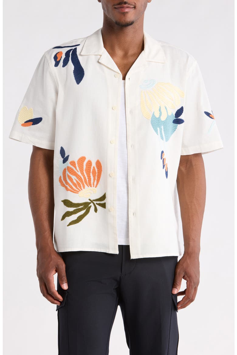 Didcot Embroidered Cotton & Linen Camp Shirt, Main, color, ECRU / MULTI