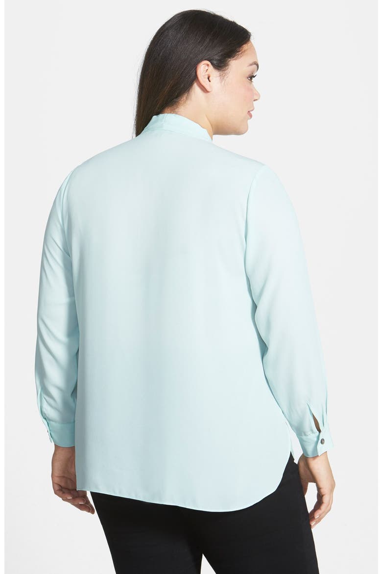 Pleat Front V-Neck Blouse, Alternate, color, AQUA ICE