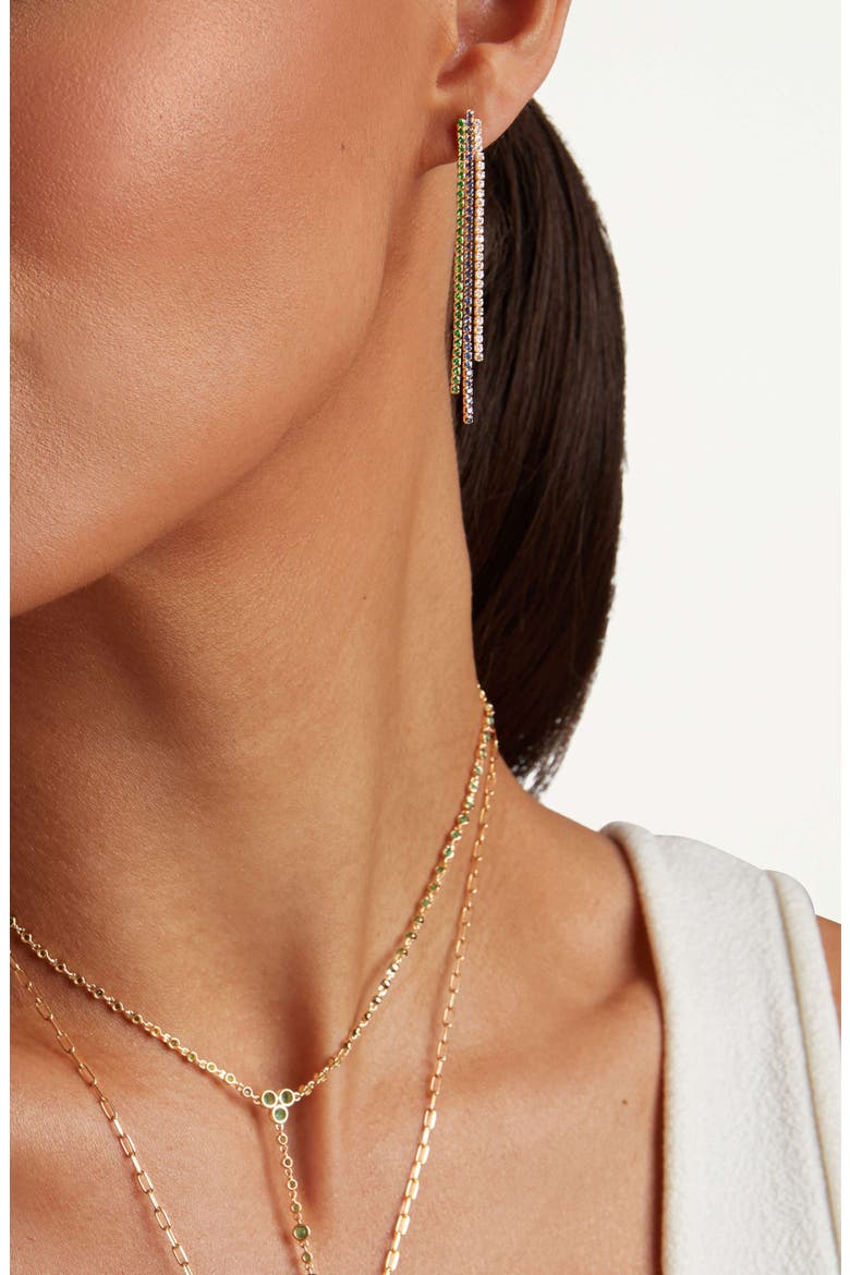 Triple Thread Gemstone Linear Earrings, Alternate, color, YELLOW GOLD