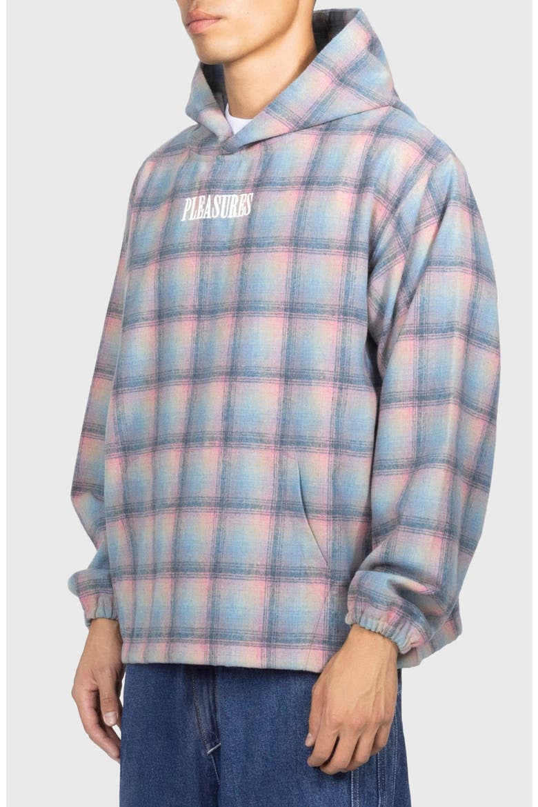 Sender Oversize Ombré Check Cotton Flannel Hoodie, Alternate, color, PINK