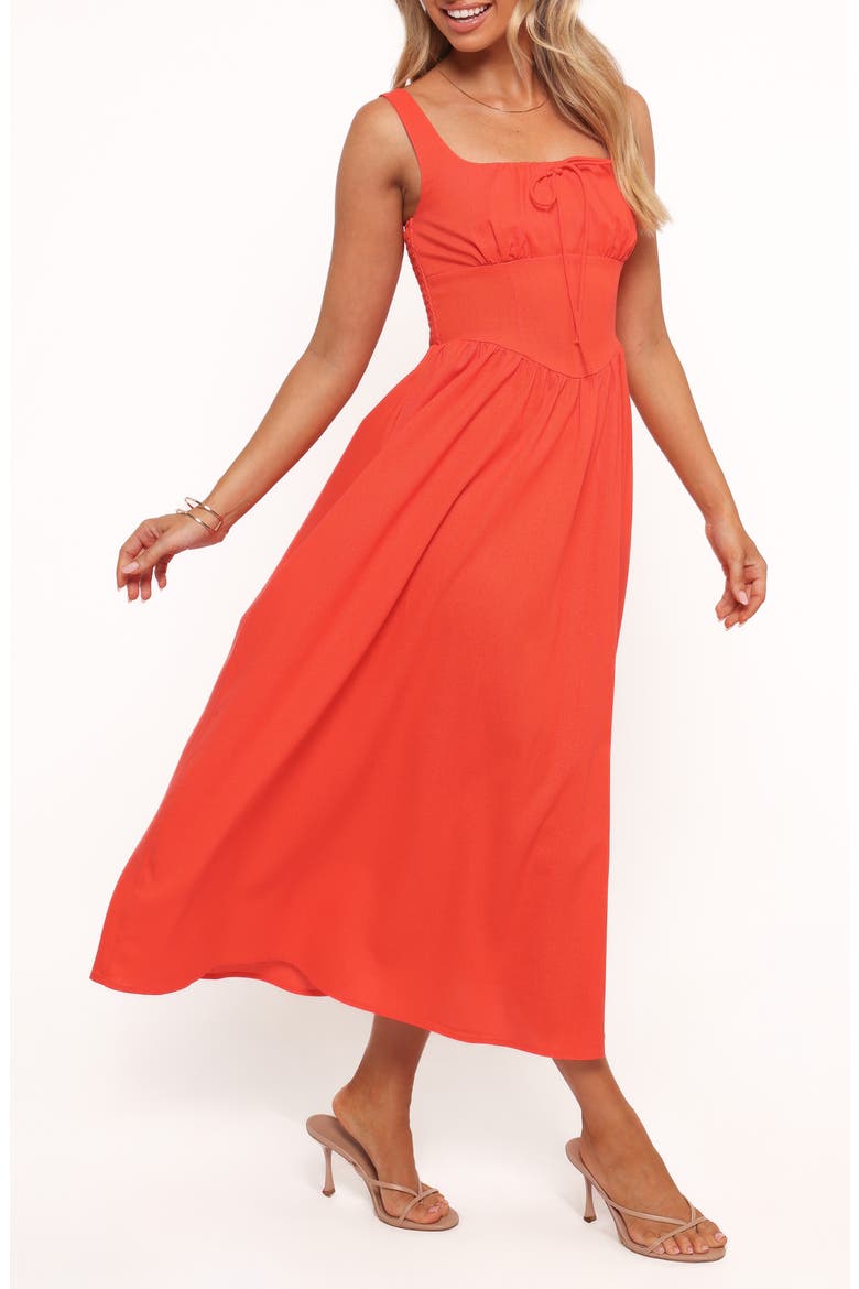 Kinslee Corset Cotton Blend Midi Dress, Alternate, color, CORAL