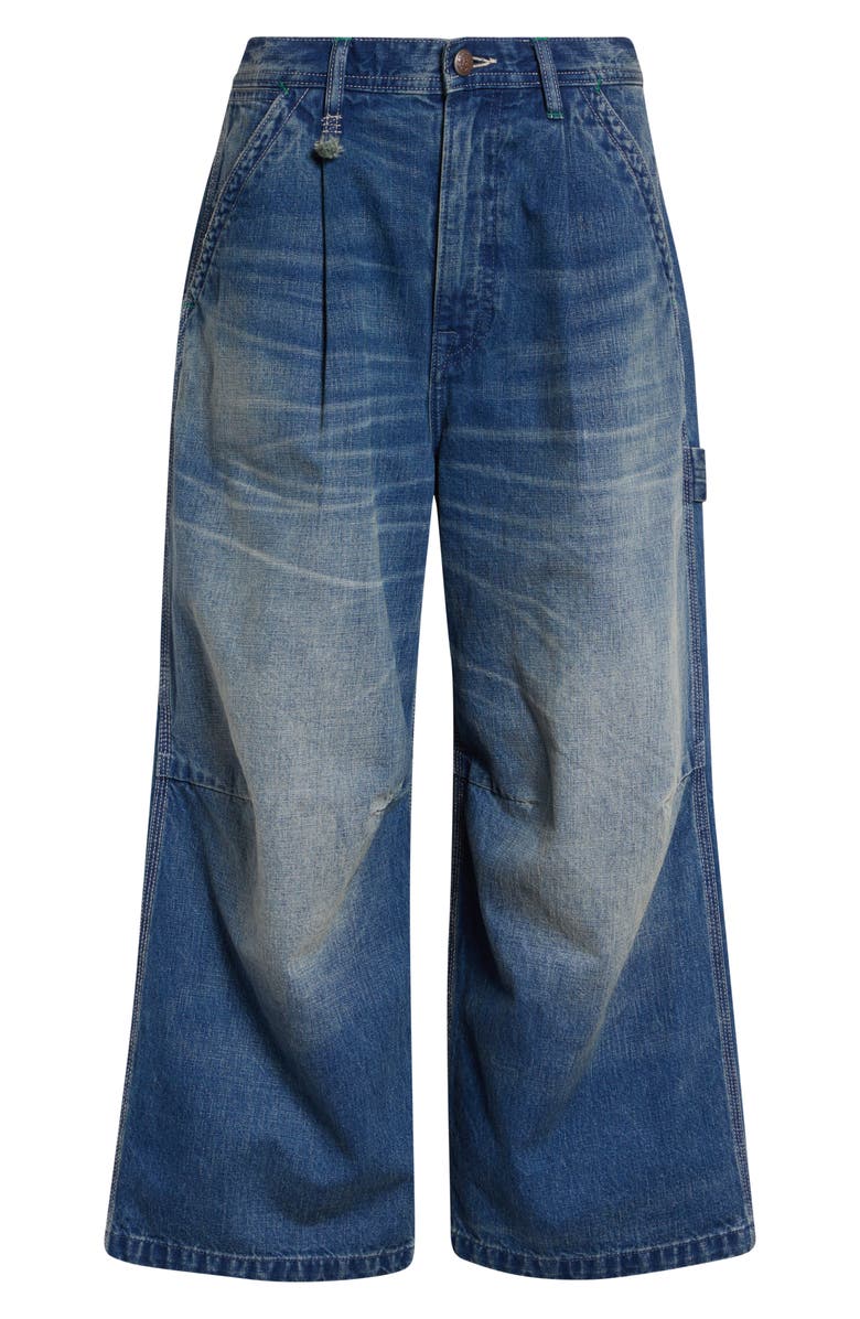 R13 Pleated Crop Wide Leg Carpenter Jeans, Alternate, color, Depot Blue