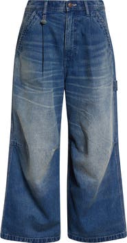 R13 Pleated Crop Wide Leg Carpenter Jeans