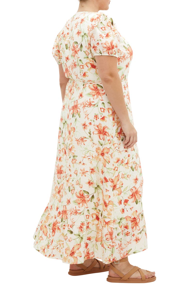 City Chic Sarina Floral Print Midi Wrap Dress, Alternate, color, Peachy Floral