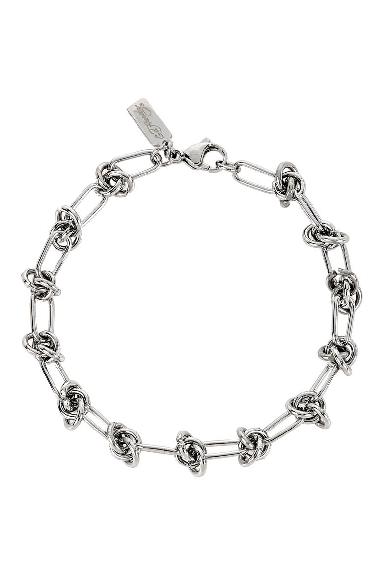 Men's Stainless Steel Knot Station Chain Bracelet, Main, color, SILVER