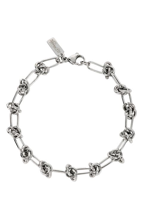 Men's Stainless Steel Knot Station Chain Bracelet