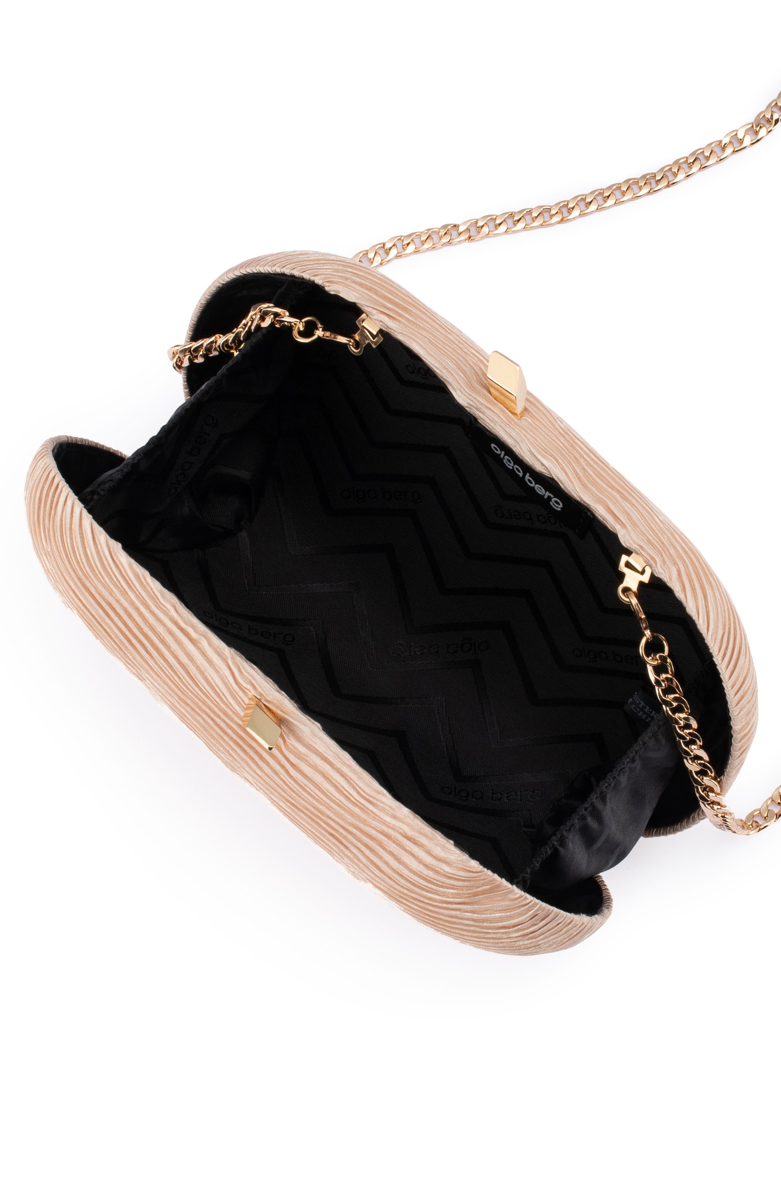 Olga Berg Natalie Pleated Oval Clutch, Alternate, color, Champagne