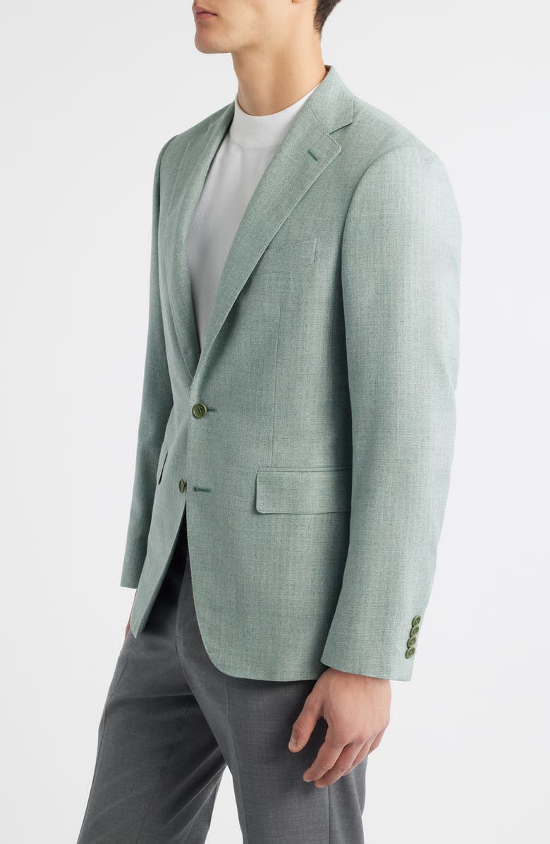 Canali Trim Fit Light Green Check Textured Silk & Wool Sport Coat, Alternate, color, Light Green