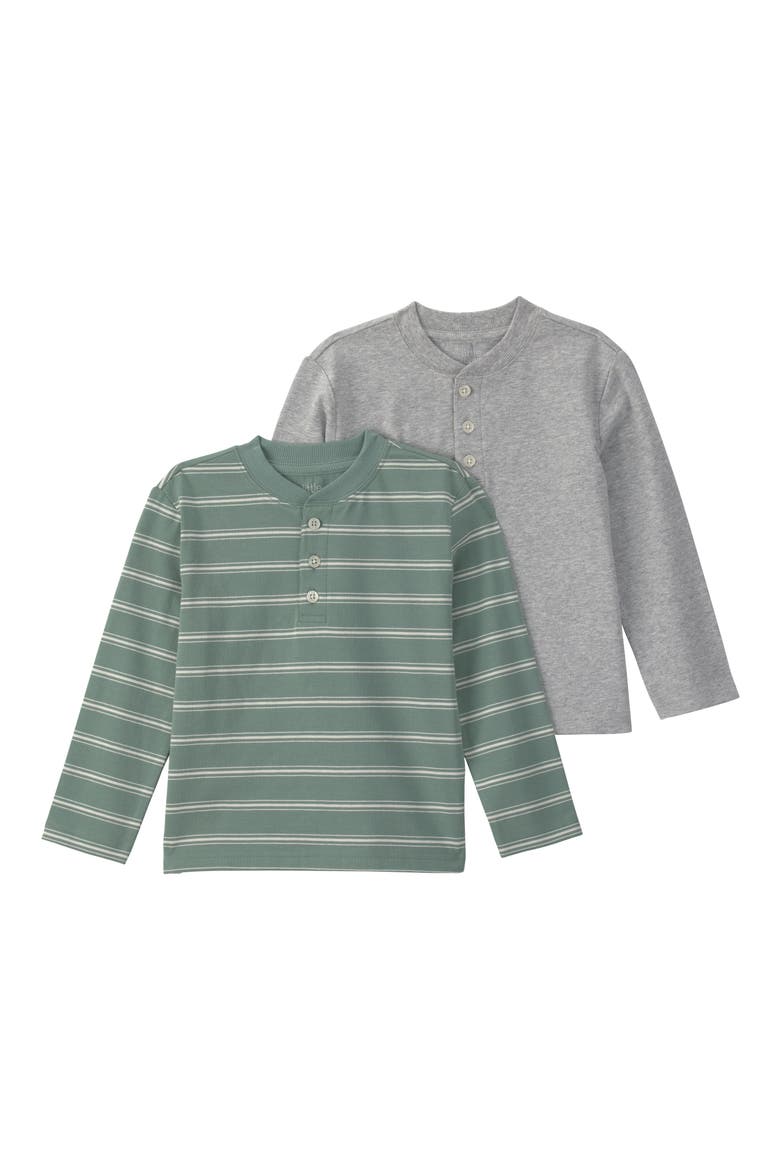 Kids' 2-Pack Striped Henley T-Shirts, Main, color, GREEN STRIPE GREY