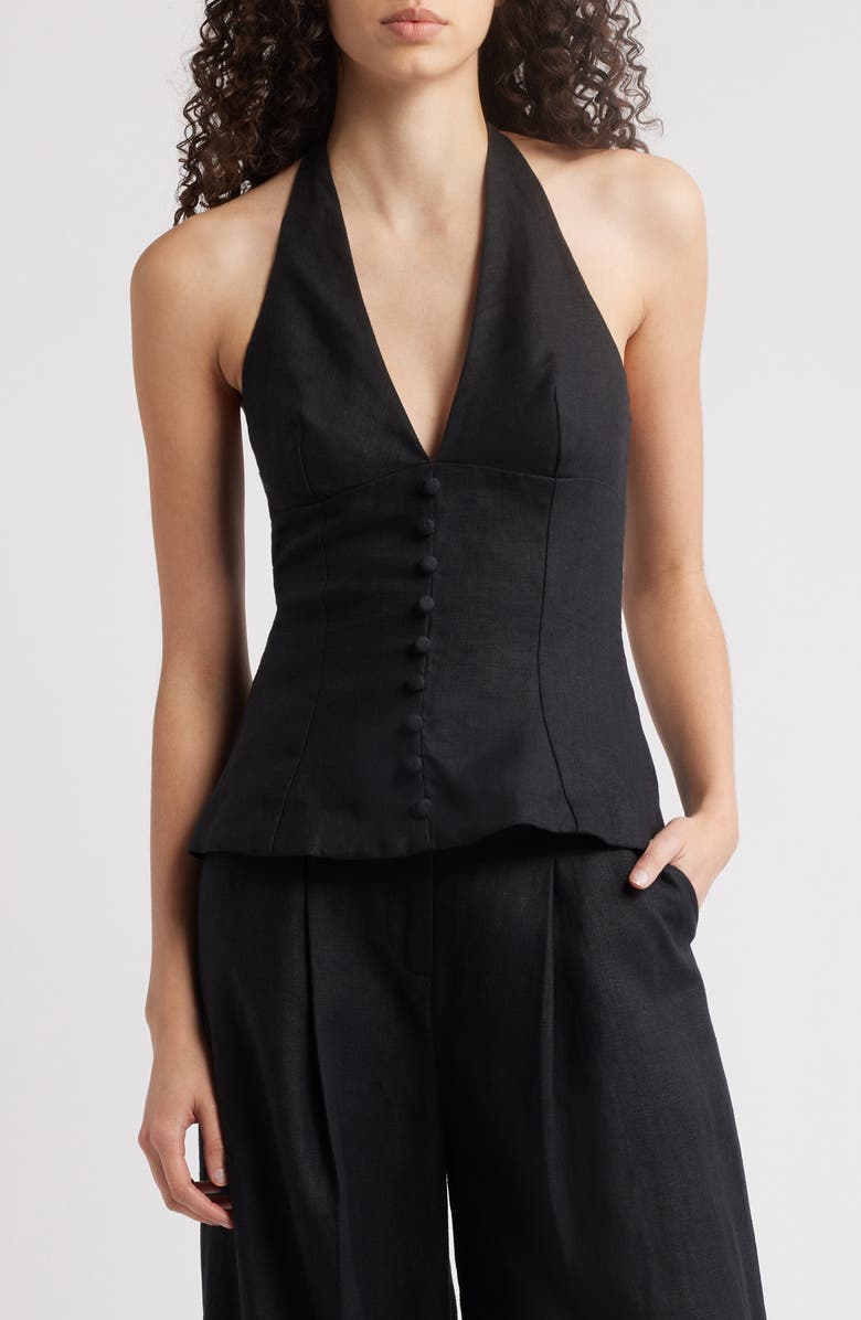 Faithfull the Brand Marie Linen Halter Top, Main, color, Black