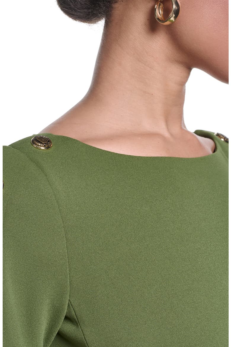 Belted Scuba Crepe Sheath, Alternate, color, OLIVER GREEN