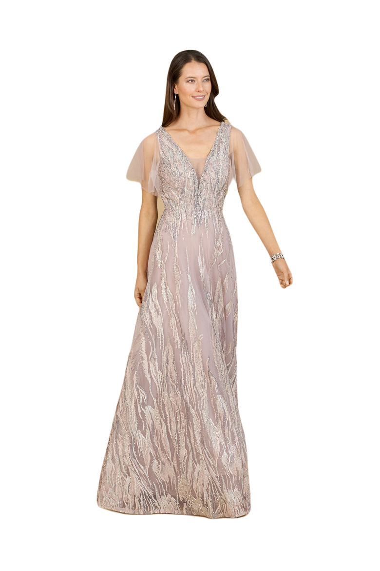 Cape Sleeve V-Neck Gown, Main, color, DustyRose