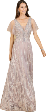 LARA New York Cape Sleeve V-Neck Gown
