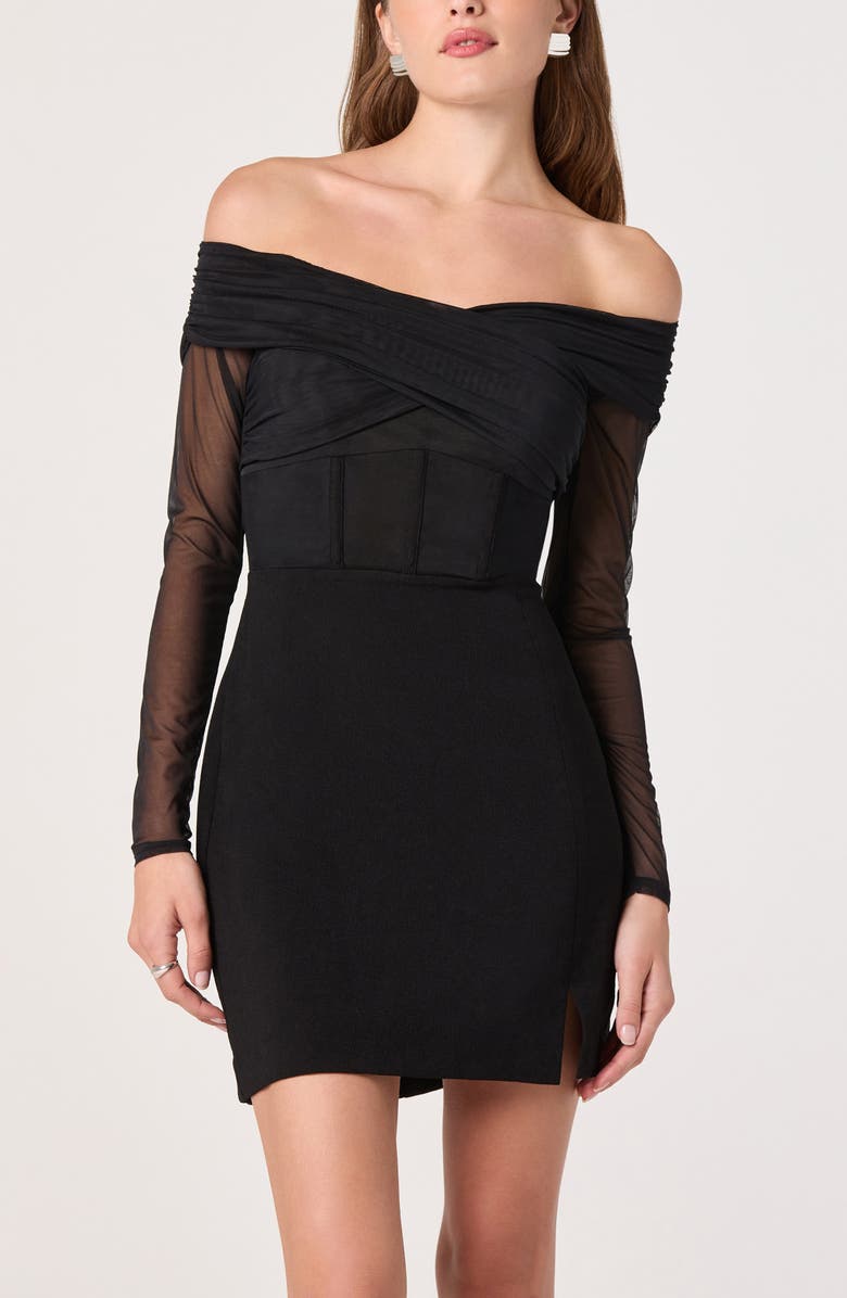 ASTR the Label Off the Shoulder Long Sleeve Mesh Minidress, Alternate, color, Black