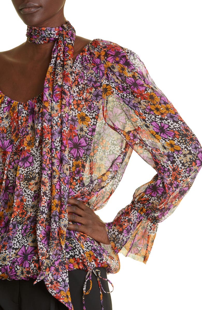 Dries Van Noten Contera Floral Print Silk Crepe Blouse with Tie, Alternate, color, 