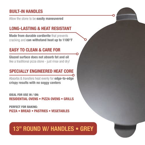 Old Stone Glazed Cordierite Pizza Stone With Handles, 13-inch In Gray