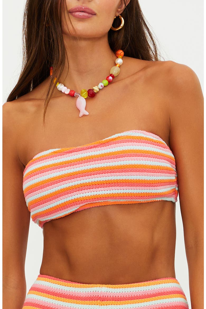 Kelsey Stripe Cotton Blend Bikini Top, Main, color, GUAVA JELLY CROCHET