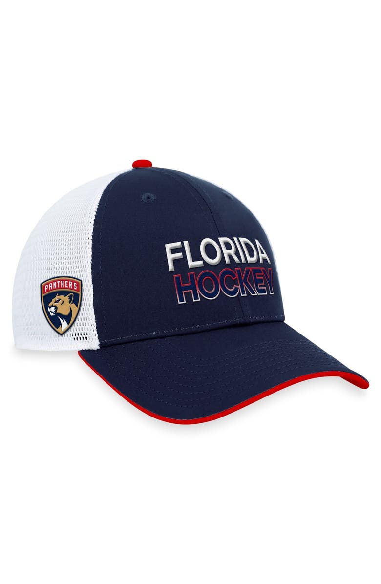 FANATICS Men's Fanatics Branded Navy Florida Panthers Authentic Pro Rink Trucker Adjustable Hat, Main, color,