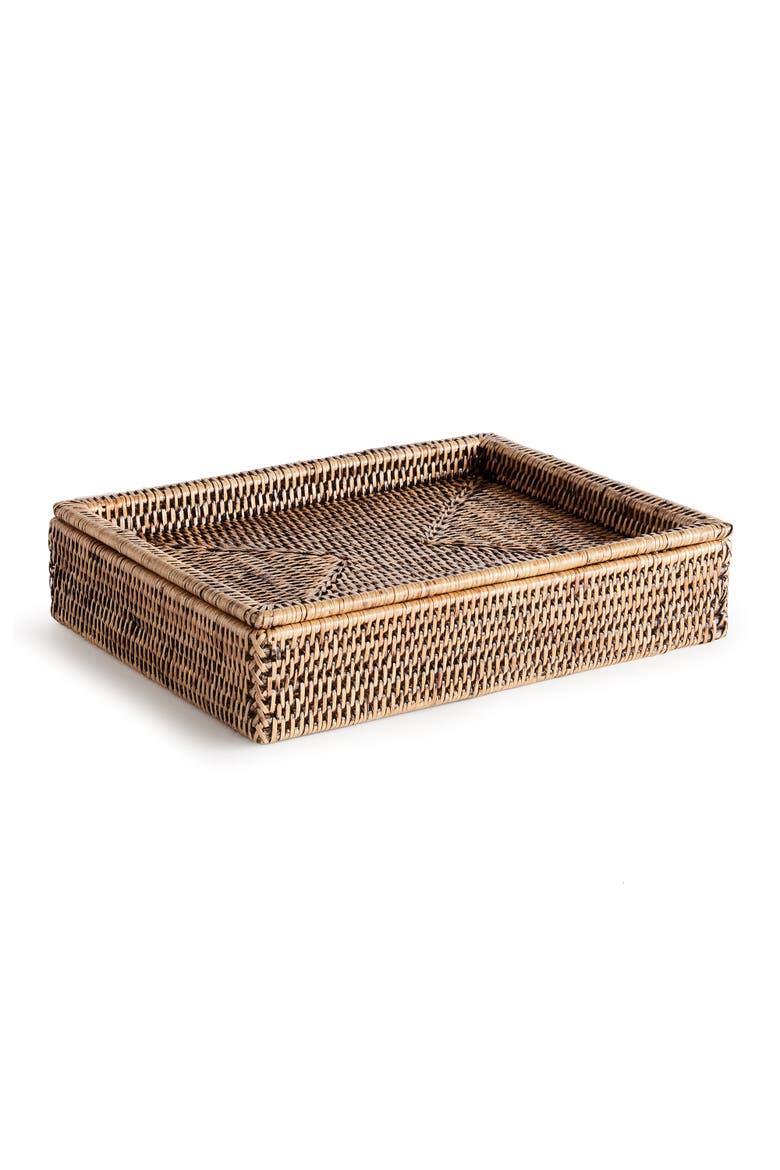 Burma Rattan Lidded Letter Storage Decorative Tray, Main, color, Brown