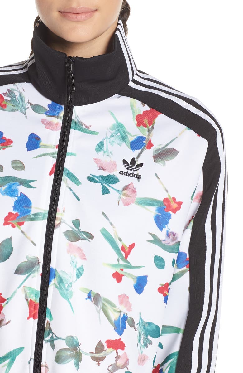 adidas Originals Floral Print Crop Track Jacket, Alternate, color, 