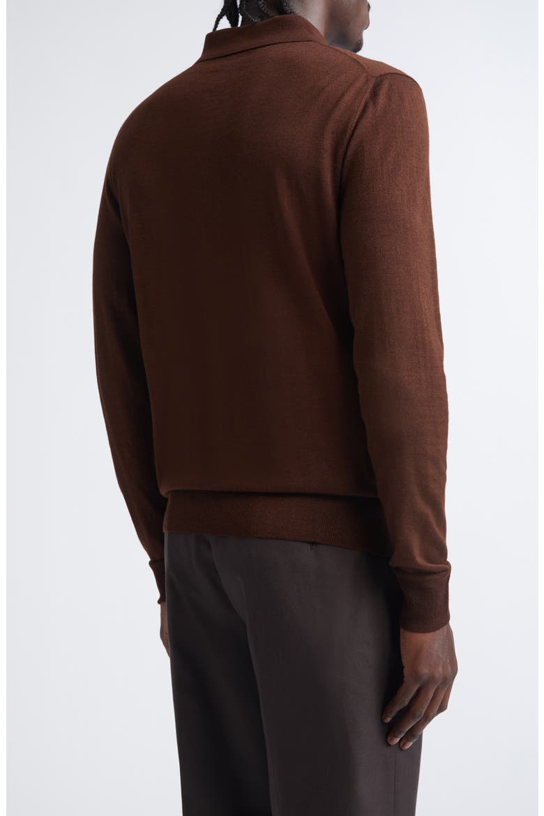 Long Sleeve Wool, Silk & Cashmere Polo Sweater, Alternate, color, BROWN
