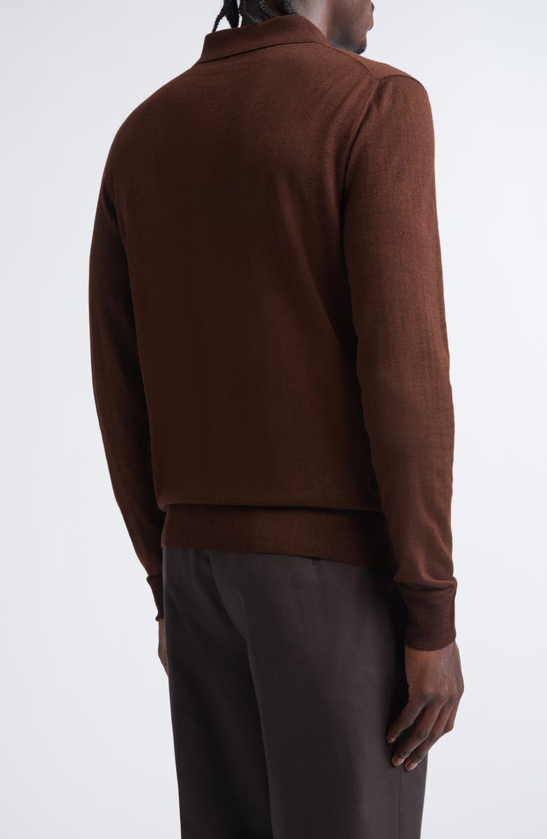 ISAIA Long Sleeve Wool, Silk & Cashmere Polo Sweater, Alternate, color, Brown