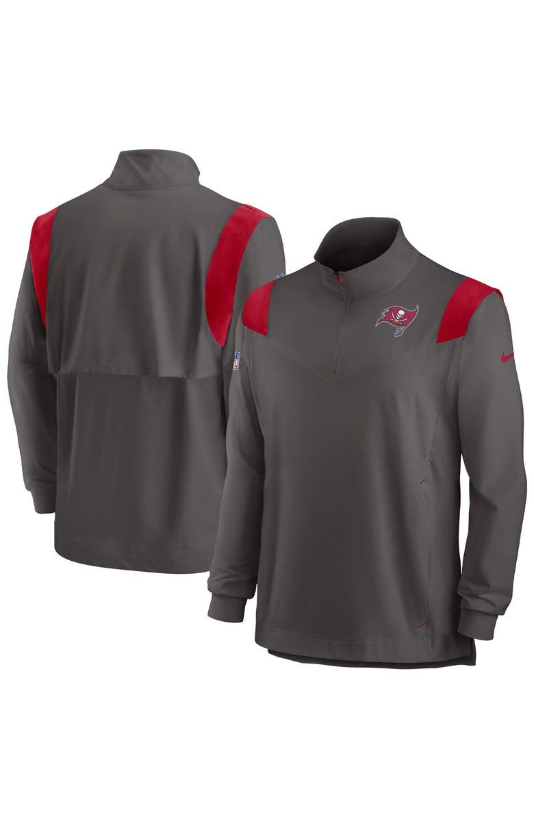 Nike Men's Nike Pewter Tampa Bay Buccaneers Sideline Coach Chevron Lockup Quarter-Zip Long Sleeve Top, Main, color, Pewter