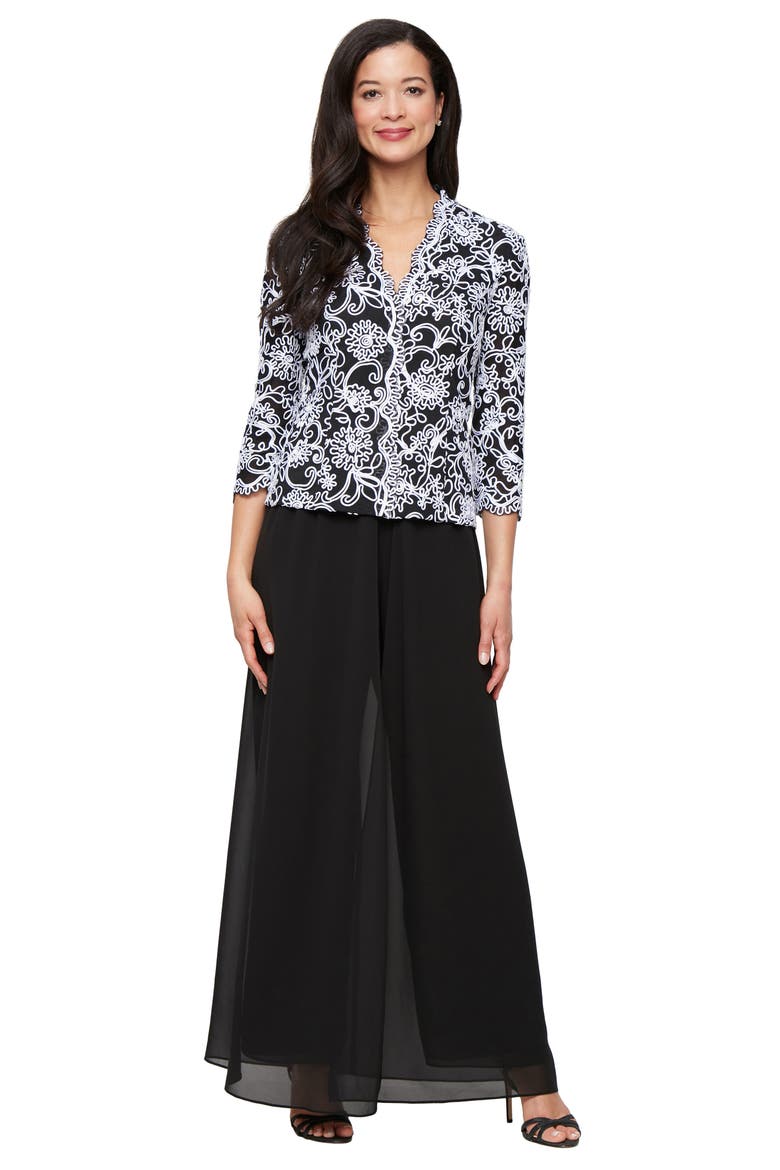 Wide Leg Pants with Mesh Skirt Overlay, Alternate, color, BLACK