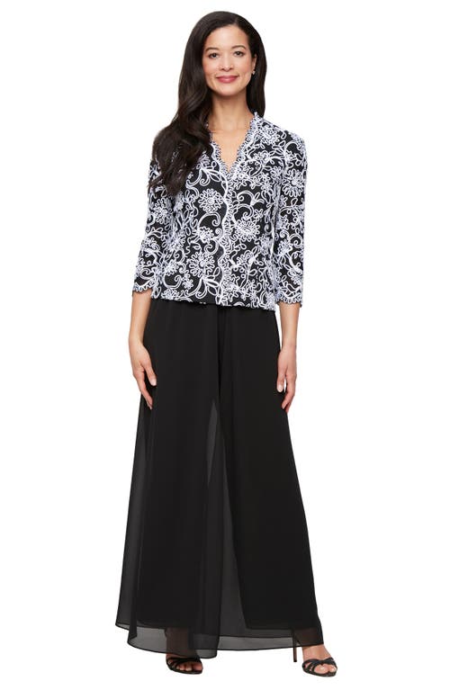 Alex Evenings Wide Leg Pants With Mesh Skirt Overlay In Black