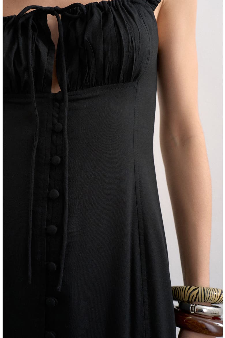 Tie Front Cap Sleeve Maxi Dress, Alternate, color, BLACK