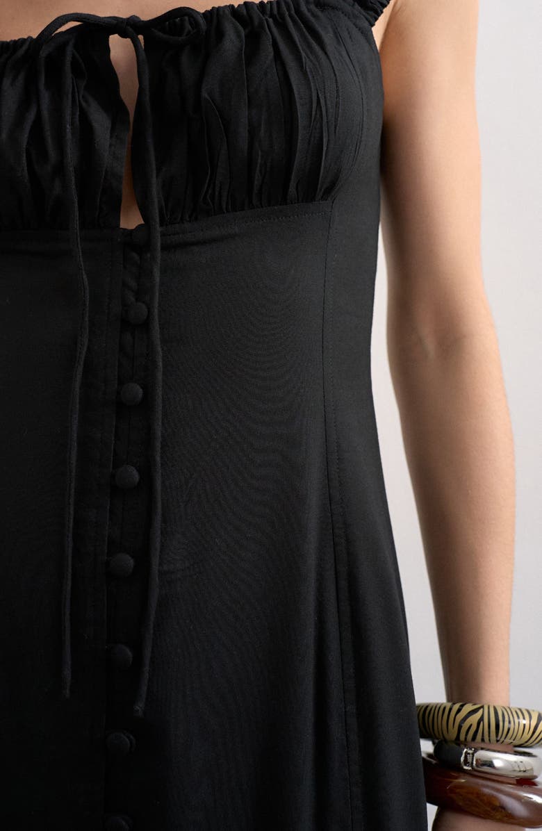 Topshop Tie Front Cap Sleeve Maxi Dress, Alternate, color, Black