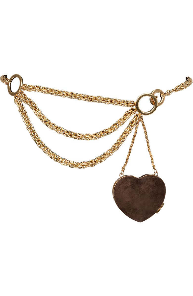 Jeffrey Campbell BPM Heart Chain Belt, Main, color, Brown Suede Gold