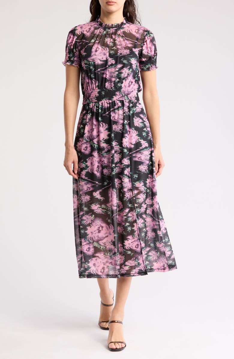 Steve Madden Mesh Short Sleeve Dress, Main, color, Blurred Rose