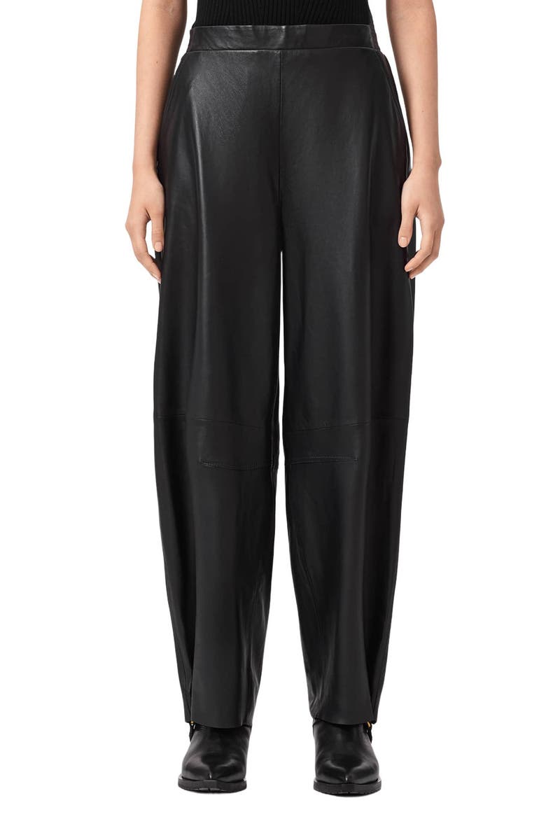 Etta Barrel Leg Leather Pants, Main, color, BLACK