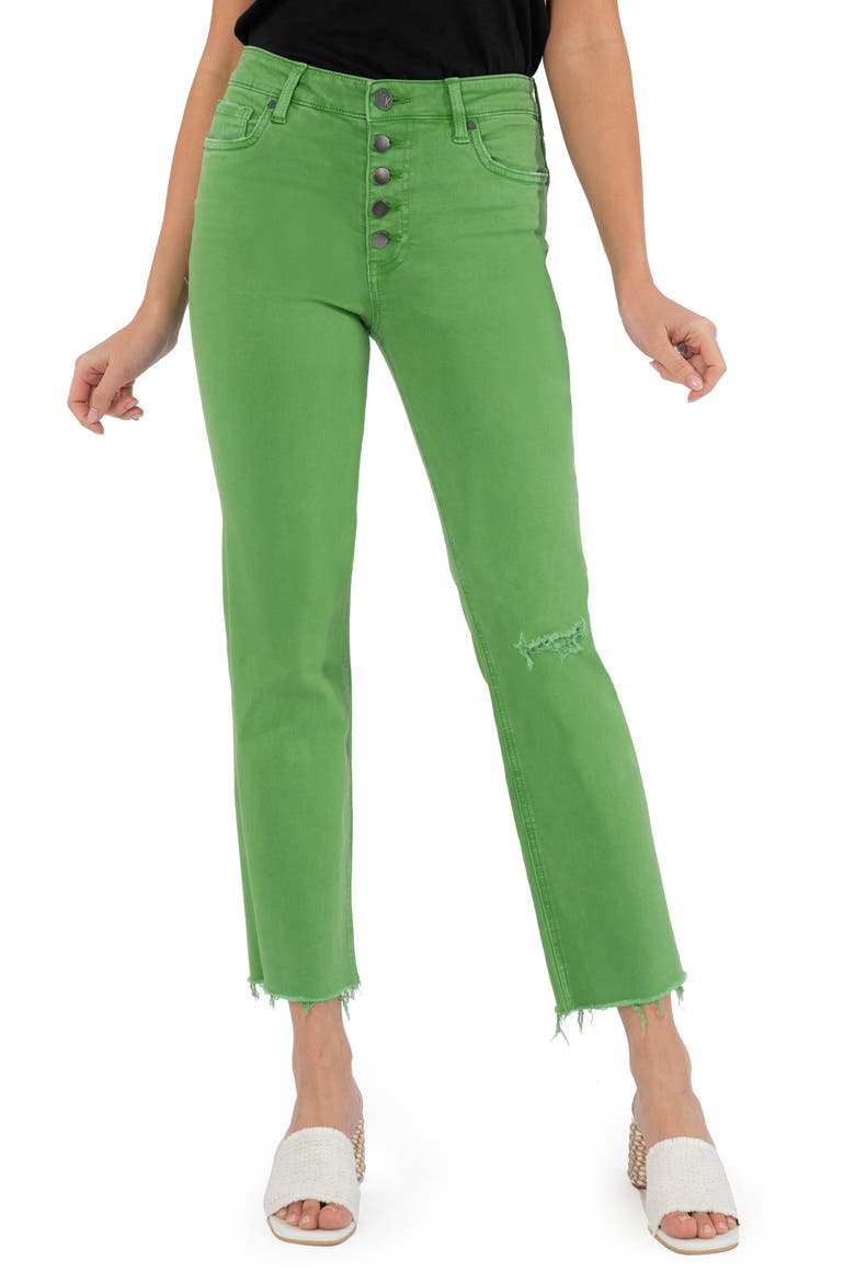 Reese Fab Ab Button Fly High Waist Straight Leg Jeans, Main, color, ENVY GREEN