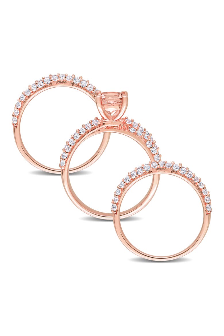 Set of 3 Morganite & Lab Created White Sapphire Stackable Rings, Alternate, color, PINK